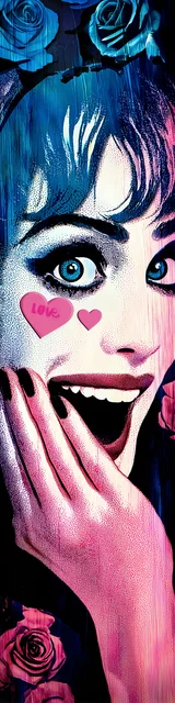 Free unique bookmark featuring a woman with blue hair and a heart motif